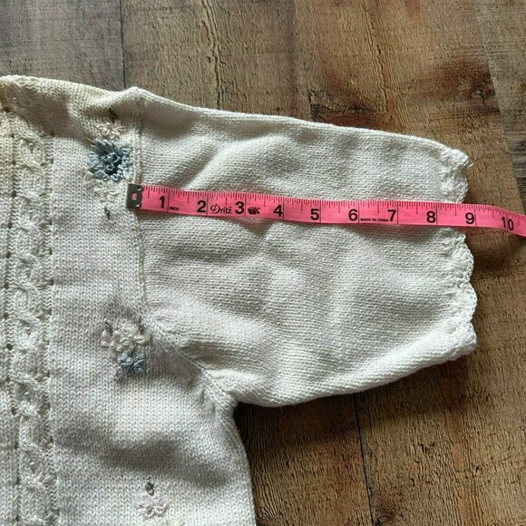 Vintage Carolyn Taylor Floral Knit Sweater With Embroidered & Pearl Details -M - Picture 8 of 10